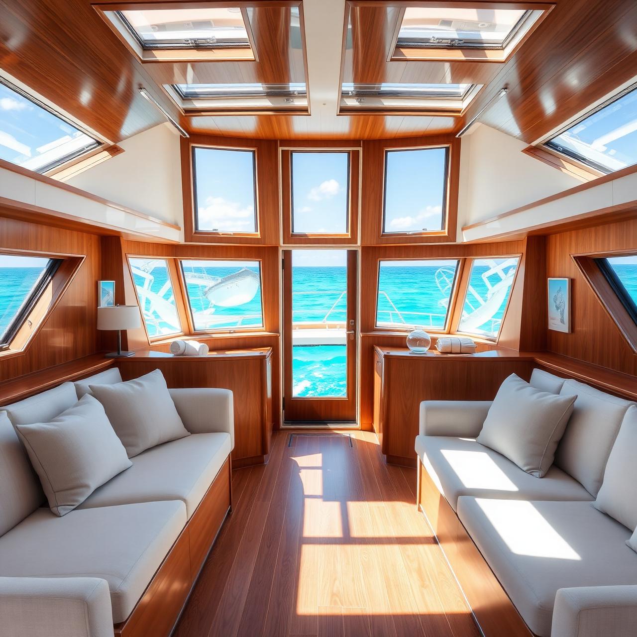 Bright salon interior of a luxury sailing catamaran